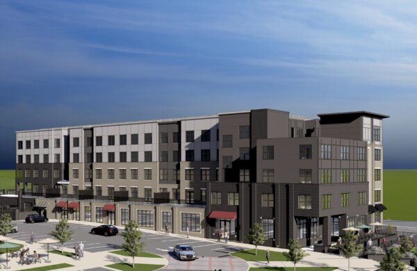 Apartment building and parking at Heyday Blacksburg