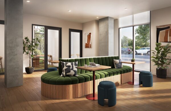 Co working lounge with private meeting room at Heyday Blacksburg