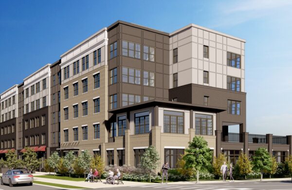 Rendering of Heyday Blacksburg apartment building with amenity spaces