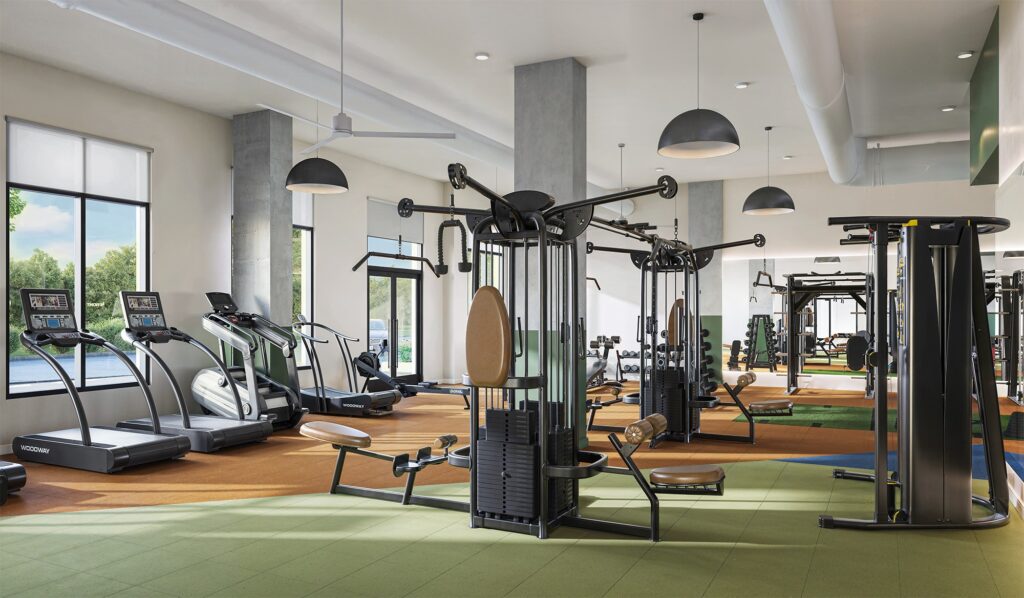 Rendering of the fitness center at Heyday Blacksburg