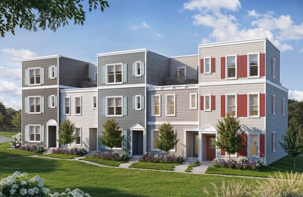 Rendering of townhomes at Heyday Blacksburg 1