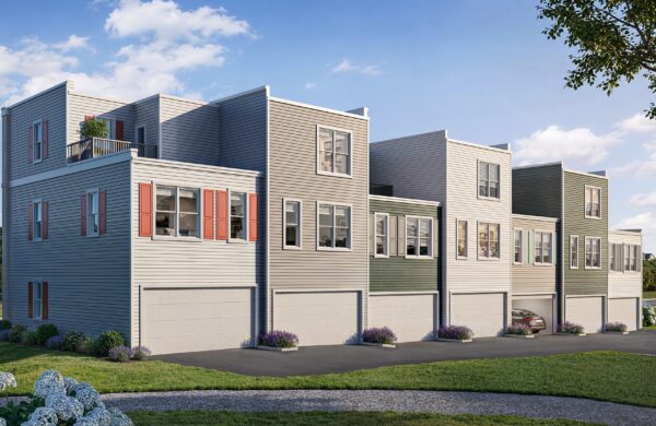 Rendering of townhomes with private garages at Heyday Blacksburg 1