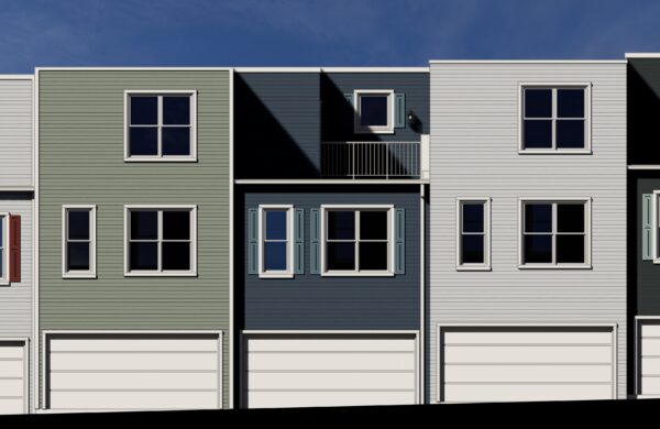 Rendering of townhomes with private garages at Heyday Blacksburg