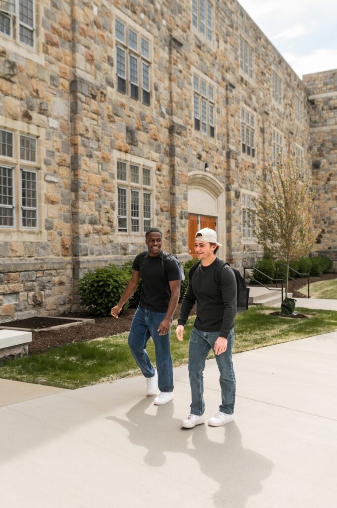 Two boys walking to class at Virginia Tech